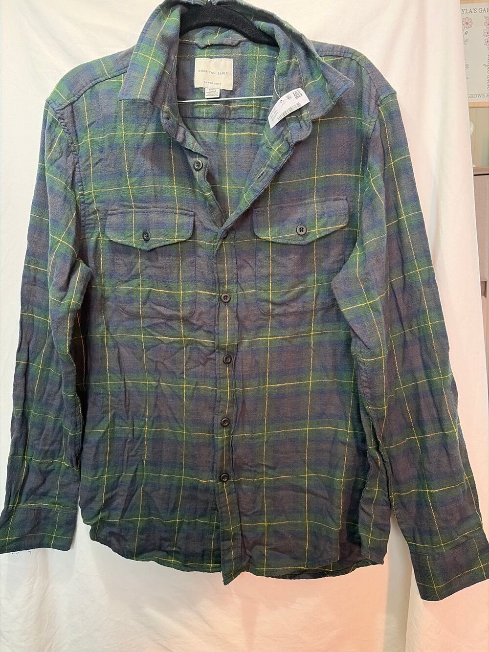 NEW American Eagle Super Soft Green and Blue Flannel 100% Cotton